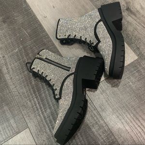 Combat boots rhinestones.
